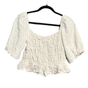 MEXX Eyelet Sleeve Smocked Crop Top